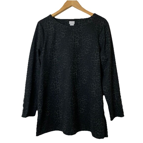 Chico's Top Womens Size 2 (L) Black Leopard Print Long Sleeve Ponte Tunic Top - Picture 2 of 9